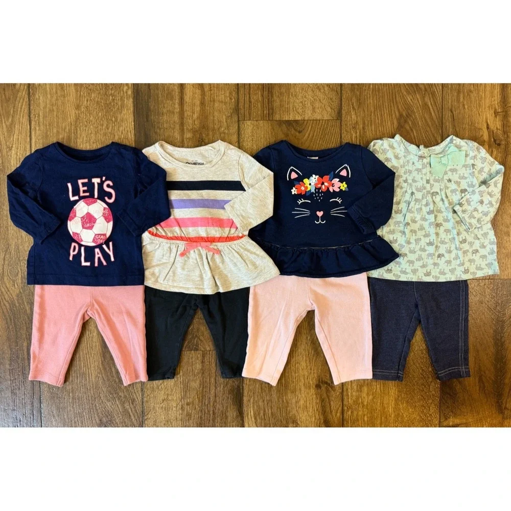 Baby Girl Outfits 6 Months Long Sleeved Shirts Pants Leggings Clothes Ruffle Lot - Picture 14 of 14